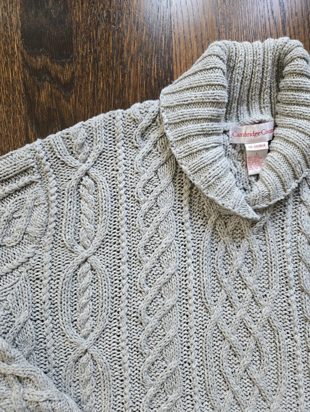 Shall Collar Cable Knit Sweater Cambridge Country Cotton Ramie Blend  Size L